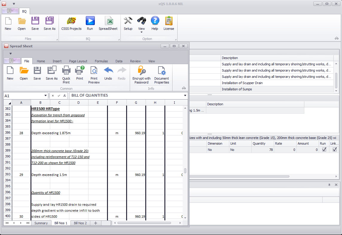 Bill of quantities