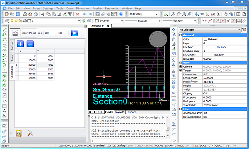 "Cross section user interface for Bricscad"